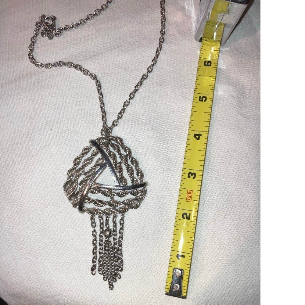 Vintage‎ Trifari Silver Triangle Necklace with Tassels
